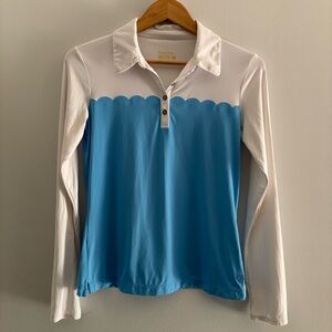 LILLY PULITZER Frida LS Scallop Polo ZANZIBAR Luxletic S UPF 50+ Activewear Prep
